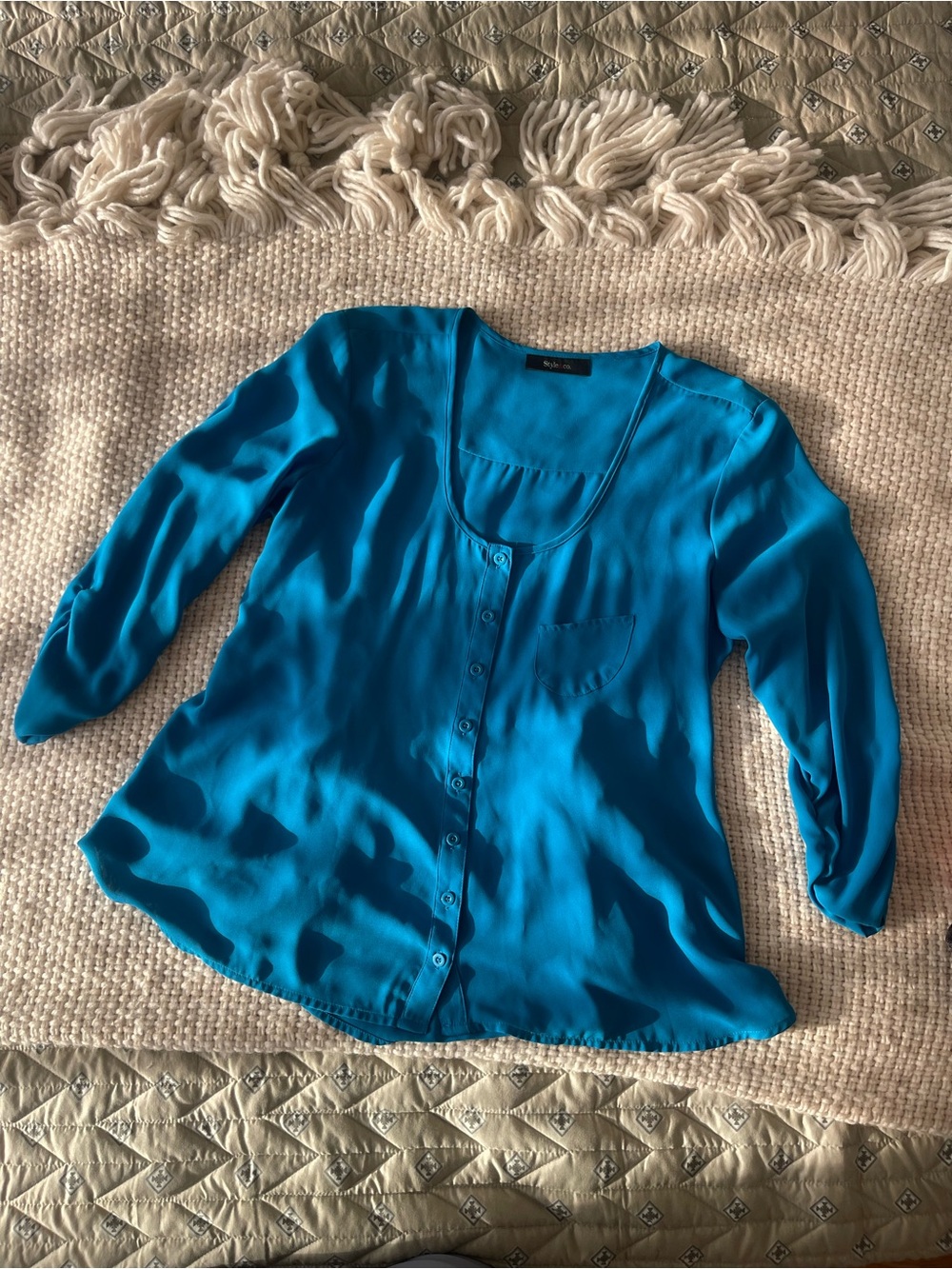 Style & Co. Bright Teal Button-Down Blouse